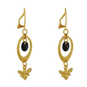 Oorbellen Clip Goud Messing Cirkel Gekleurde Pastille en Bij