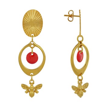 Oorbellen Goud Messing Cirkel Gekleurde Pastille en Bij