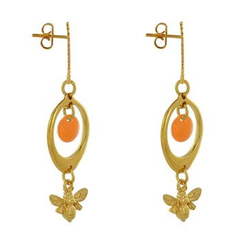 Oorbellen Goud Messing Cirkel Gekleurde Pastille en Bij