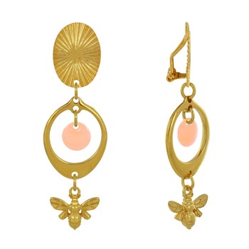 Oorbellen Clip Goud Messing Cirkel Gekleurde Pastille en Bij