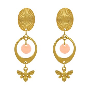 Oorbellen Clip Goud Messing Cirkel Gekleurde Pastille en Bij