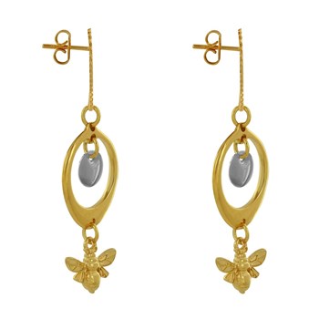 Oorbellen Goud Messing Cirkel Gekleurde Pastille en Bij