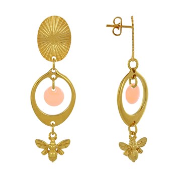 Oorbellen Goud Messing Cirkel Gekleurde Pastille en Bij