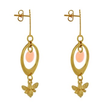 Oorbellen Goud Messing Cirkel Gekleurde Pastille en Bij