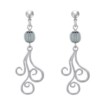 Boucles d'Oreilles Clous Métal Argenté Perles Striées et Arabesques
