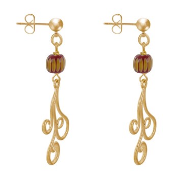 Boucles d'Oreilles Clous Métal Doré Perles Striées et Arabesques