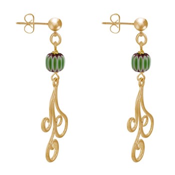Boucles d'Oreilles Clous Métal Doré Perles Striées et Arabesques