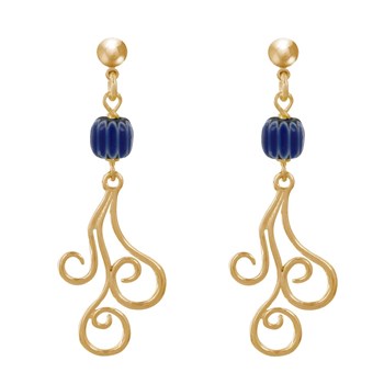 Boucles d'Oreilles Clous Métal Doré Perles Striées et Arabesques