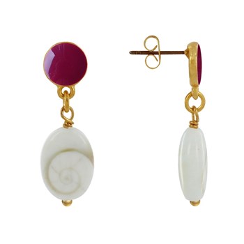 Boucles d'Oreilles Laiton Doré Rond Coloré et OEil de Sainte Lucie