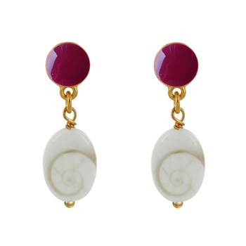 Boucles d'Oreilles Laiton Doré Rond Coloré et OEil de Sainte Lucie