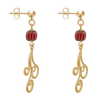 Boucles d'Oreilles Clous Métal Doré Perles Striées et Arabesques