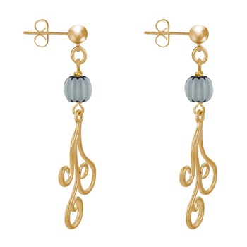 Boucles d'Oreilles Clous Métal Doré Perles Striées et Arabesques