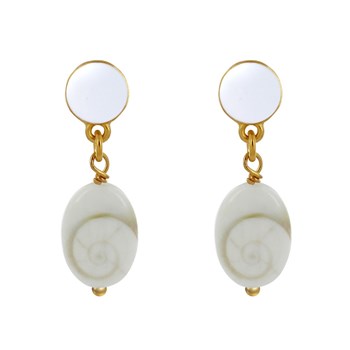 Boucles d'Oreilles Laiton Doré Rond Coloré et OEil de Sainte Lucie