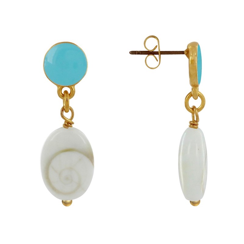 Boucles d'Oreilles Laiton Doré Rond Coloré et OEil de Sainte Lucie
