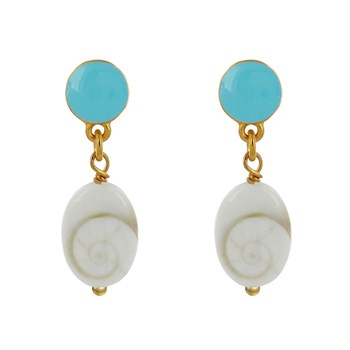 Boucles d'Oreilles Laiton Doré Rond Coloré et OEil de Sainte Lucie