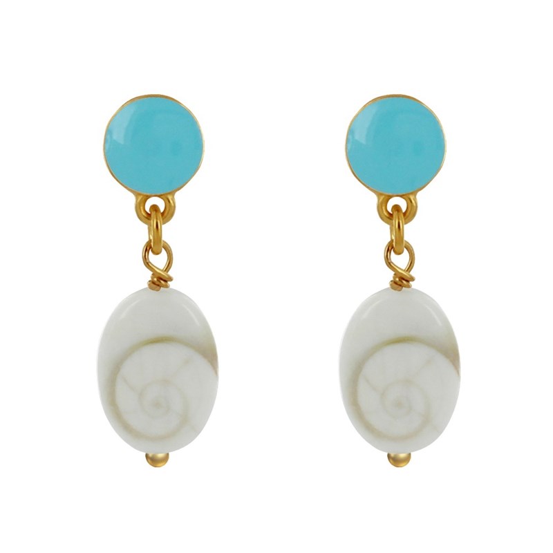 Boucles d'Oreilles Laiton Doré Rond Coloré et OEil de Sainte Lucie - vue 2
