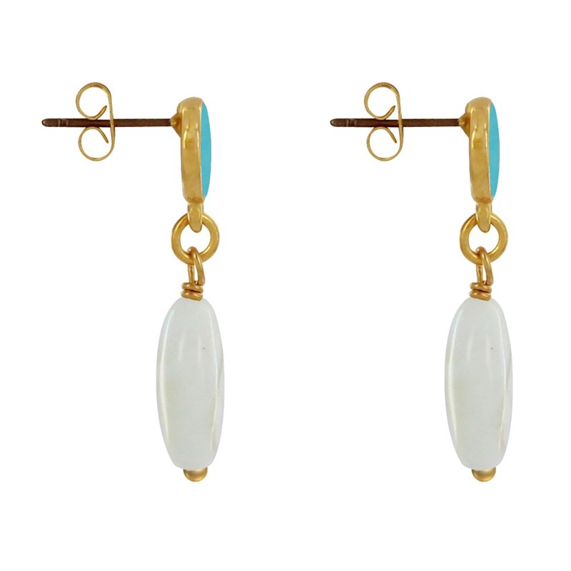 Boucles d'Oreilles Laiton Doré Rond Coloré et OEil de Sainte Lucie - vue 3