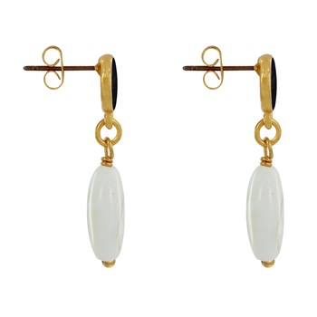 Boucles d'Oreilles Laiton Doré Rond Coloré et OEil de Sainte Lucie