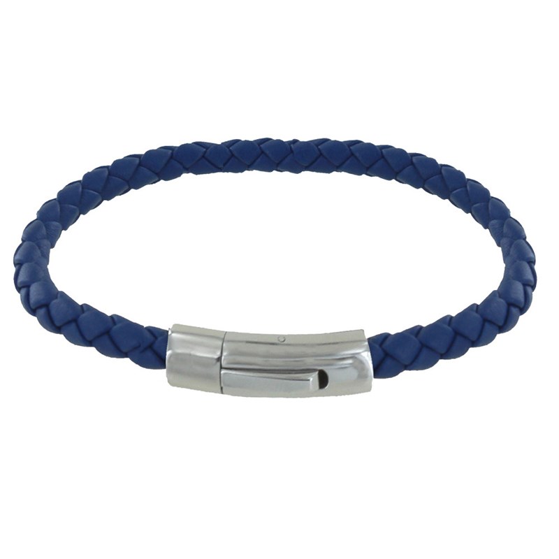 Bracelet Homme Cuir Simple Tréssé Rond 19cm - Bleu Navy