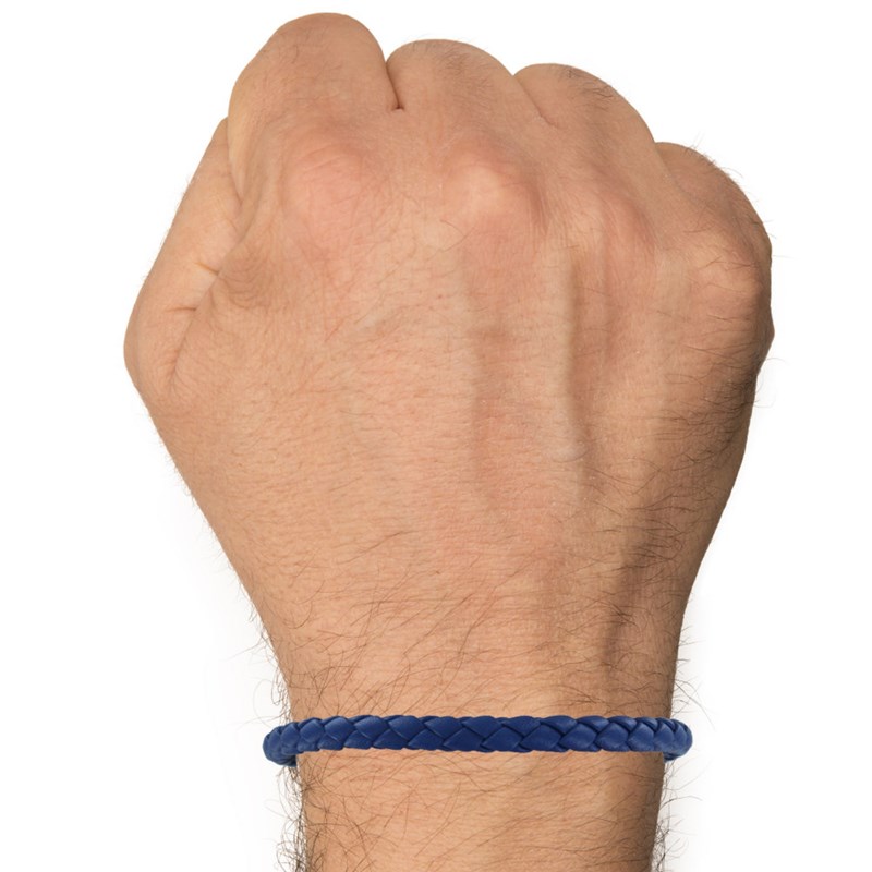 Bracelet Homme Cuir Simple Tréssé Rond 19cm - Bleu Navy - vue 2
