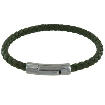 Bracelet Homme Cuir Simple Tréssé Rond 19cm - Vert