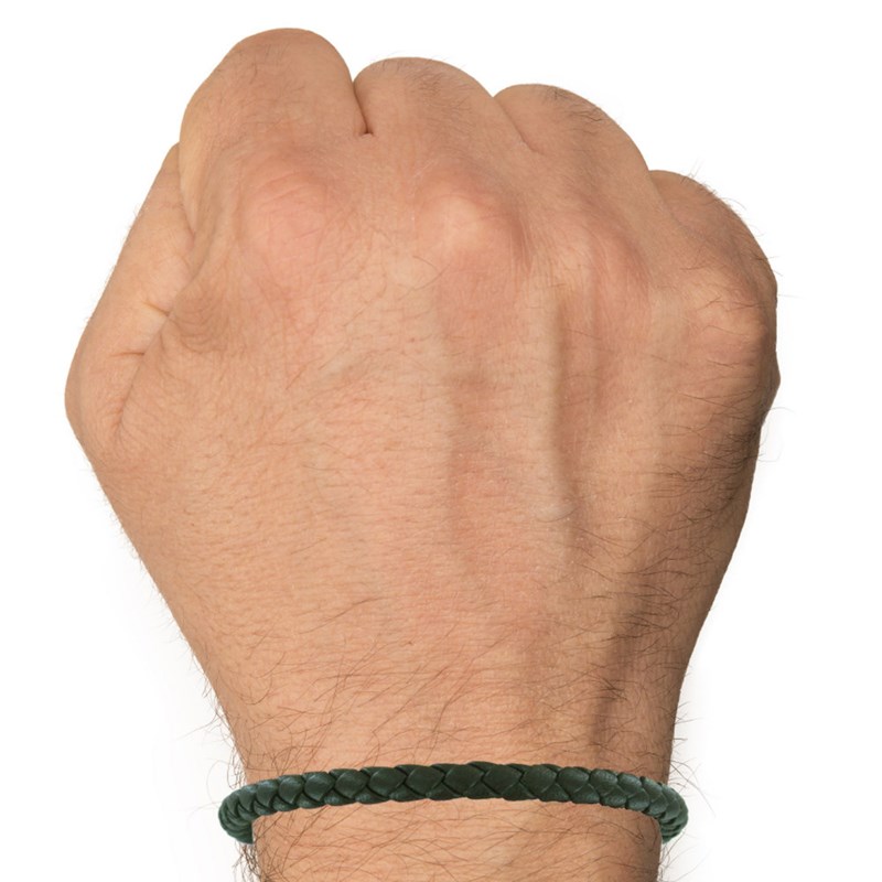Bracelet Homme Cuir Simple Tréssé Rond 19cm - Vert - vue 2