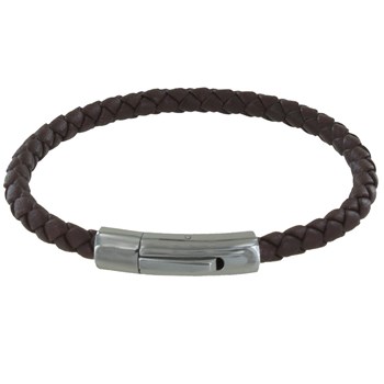 Bracelet Homme Cuir Simple Tréssé Rond 19cm - Marron foncé