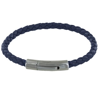 Bracelet Homme Cuir Simple Tréssé Rond 19cm - Bleu Nuit