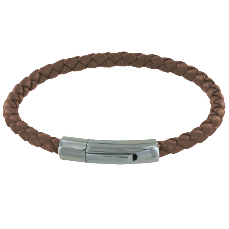 Bracelet Homme Cuir Simple Tréssé Rond 19cm - Marron clair