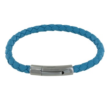 Bracelet Homme Cuir Simple Tréssé Rond 19cm - Turquoise