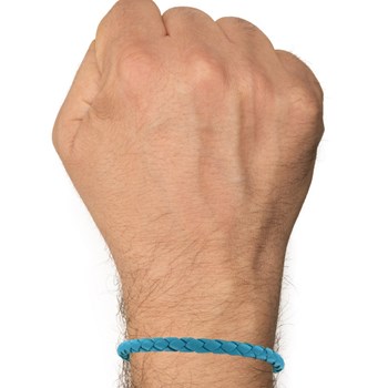 Bracelet Homme Cuir Simple Tréssé Rond 19cm - Turquoise