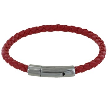Bracelet Homme Cuir Simple Tréssé Rond 19cm - Rouge