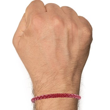 Bracelet Homme Cuir Simple Tréssé Rond 19cm - Rouge
