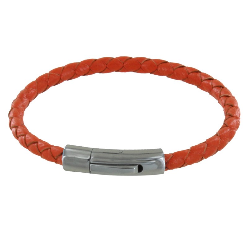 Bracelet Homme Cuir Simple Tréssé Rond 19cm - Orange