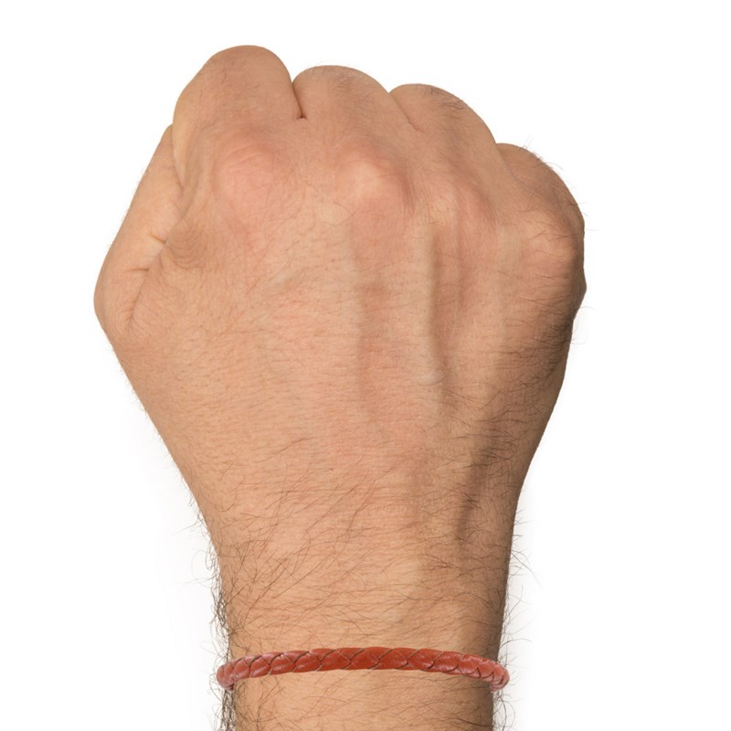Bracelet Homme Cuir Simple Tréssé Rond 19cm - Orange - vue 2