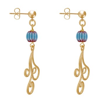 Boucles d'Oreilles Clous Métal Doré Perles Striées et Arabesques