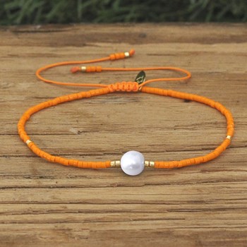 Bracelet Lien Perle d'Eau Douce Blanche et Petites Perles Mates - Vert d'Eau