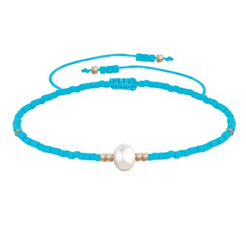 Bracelet Lien Perle d'Eau Douce Blanche et Petites Perles Mates - Turquoise
