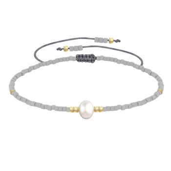 Bracelet Lien Perle d'Eau Douce Blanche et Petites Perles Mates - Gris clair