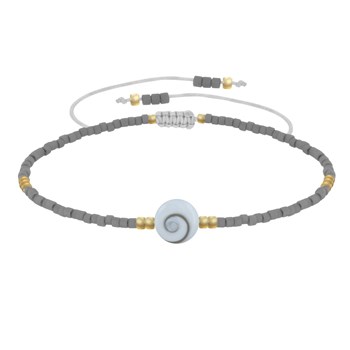 Bracelet Lien Oeil de Sainte Lucie et Petites Perles Mates - Gris