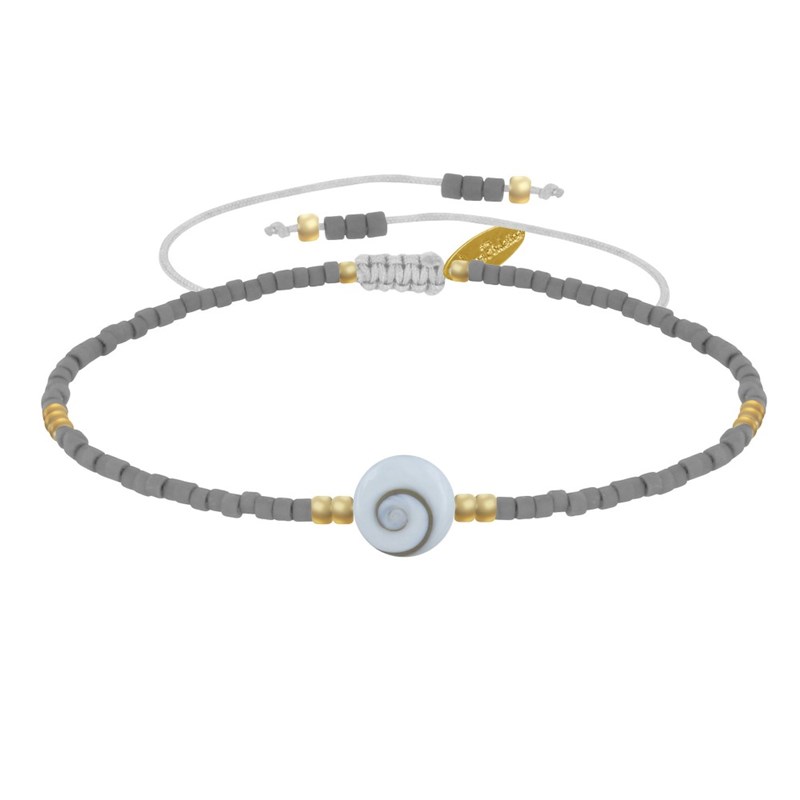 Bracelet Lien Oeil de Sainte Lucie et Petites Perles Mates - Gris