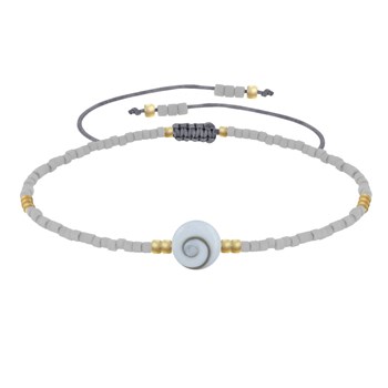 Bracelet Lien Oeil de Sainte Lucie et Petites Perles Mates - Gris clair