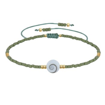Bracelet Lien Oeil de Sainte Lucie et Petites Perles Mates - Vert kaki