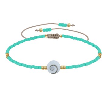 Bracelet Lien Oeil de Sainte Lucie et Petites Perles Mates - Vert d'Eau