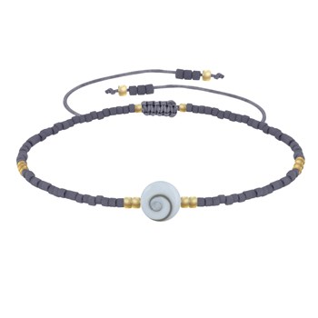 Bracelet Lien Oeil de Sainte Lucie et Petites Perles Mates - Gris foncé