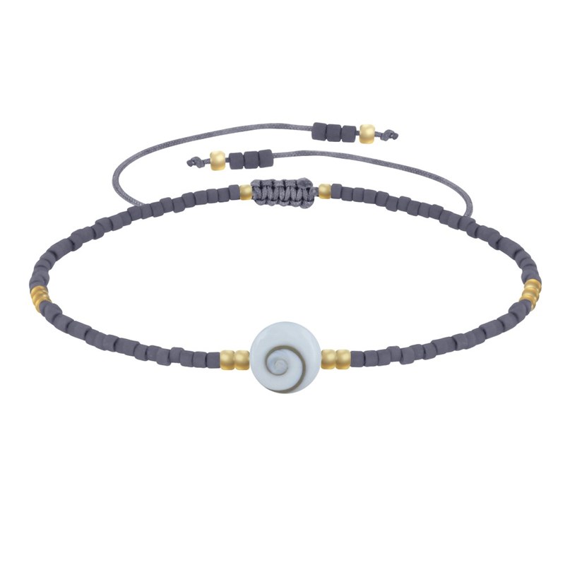 Bracelet Lien Oeil de Sainte Lucie et Petites Perles Mates - Gris foncé