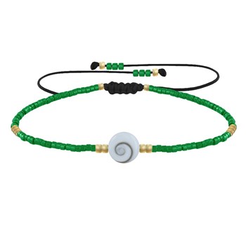 Bracelet Lien Oeil de Sainte Lucie et Petites Perles Brillantes - Vert Foncé