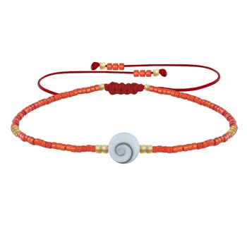 Bracelet Lien Oeil de Sainte Lucie et Petites Perles Brillantes - Rouge