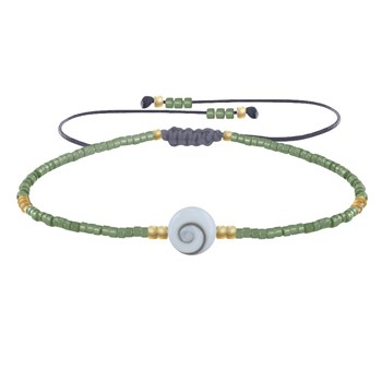 Bracelet Lien Oeil de Sainte Lucie et Petites Perles Brillantes - Vert kaki