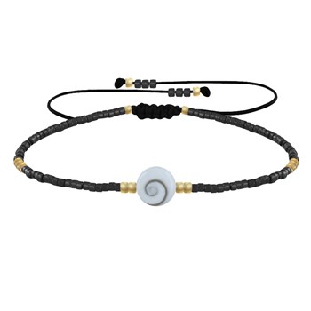 Bracelet Lien Oeil de Sainte Lucie et Petites Perles Brillantes - Noir